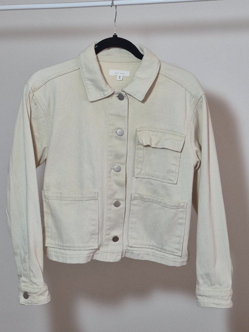 All:Row Utility Jacket M Womens Cream Cropped Cotton Button Front Workwear
